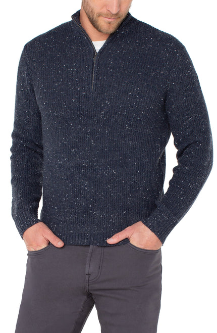 Indigo Blue Donegal Rib Quarter Zip Sweater