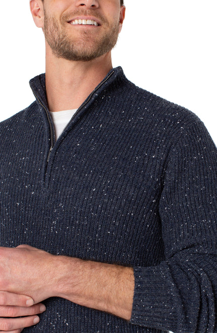 Indigo Blue Donegal Rib Quarter Zip Sweater
