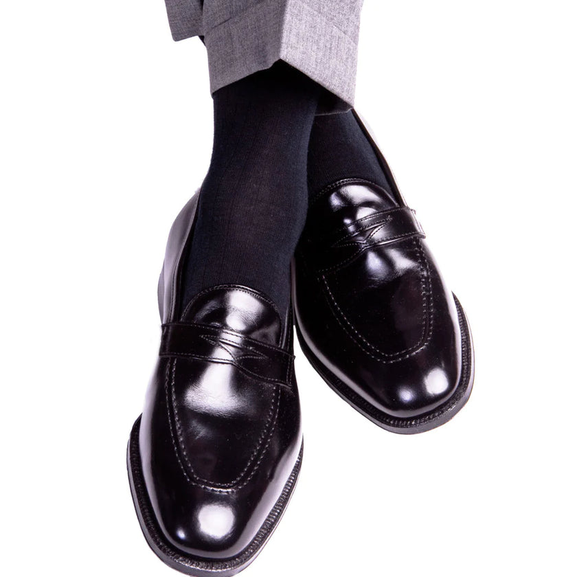 SOLID RIBBED COTTON SOCK LINKED TOE MID-CALF
