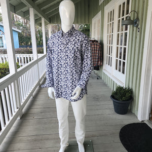 Navy and White Flower Classic Fit Shirt
