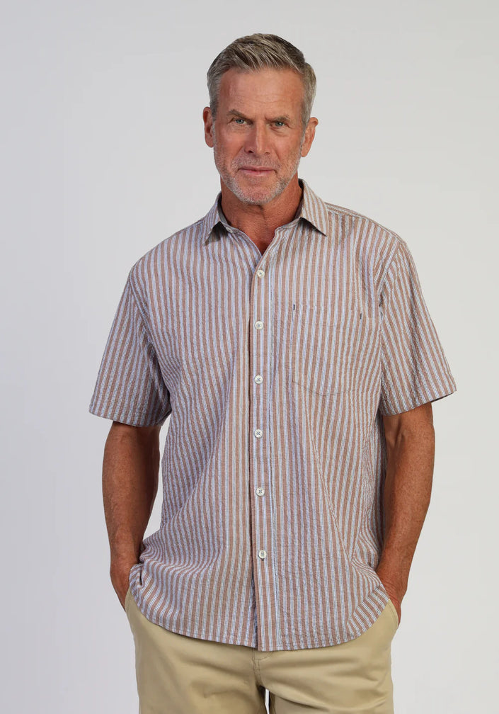 Brown Stripe Seersucker Shirt