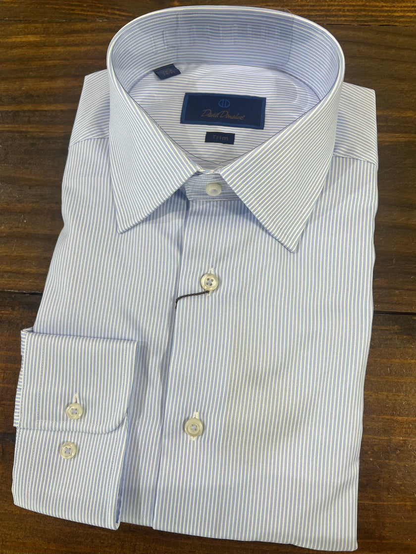 White and Blue Mini Strip Dress Shirt
