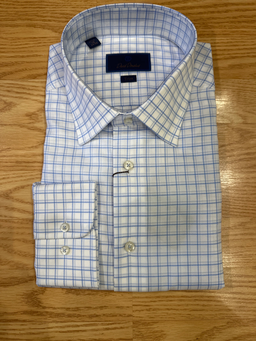 White & Blue Open Check Dress Shirt