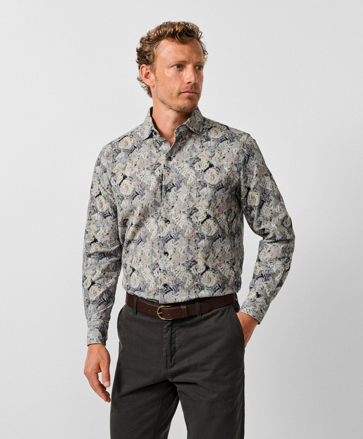 Charcoal & Multi Botanical Corduroy Sport Shirt