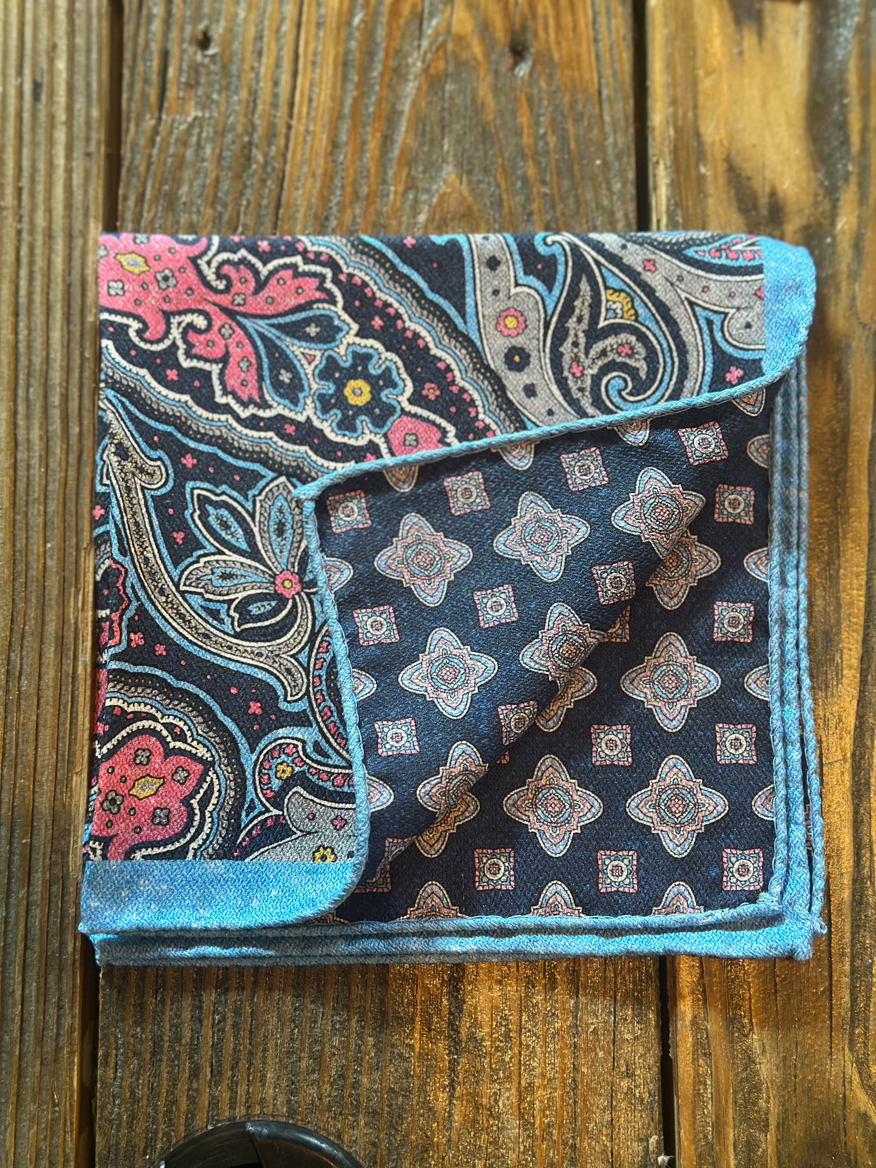 Blue Paisley Medallion Pocket Square