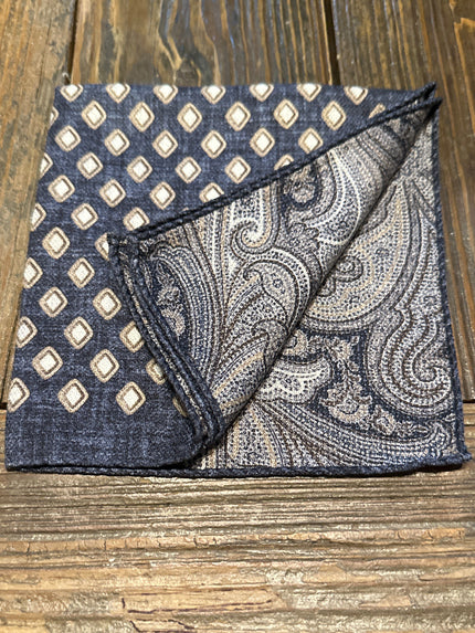 Navy Diamond Reversible Pocket Square