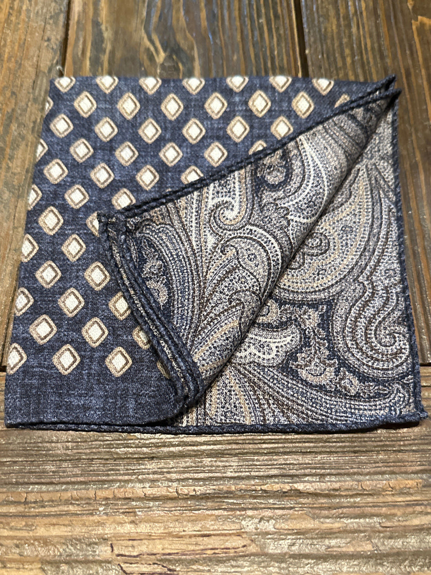 Navy Diamond Reversible Pocket Square