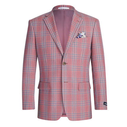 Watermelon Red Windowpane Slim Fit Sport Coat