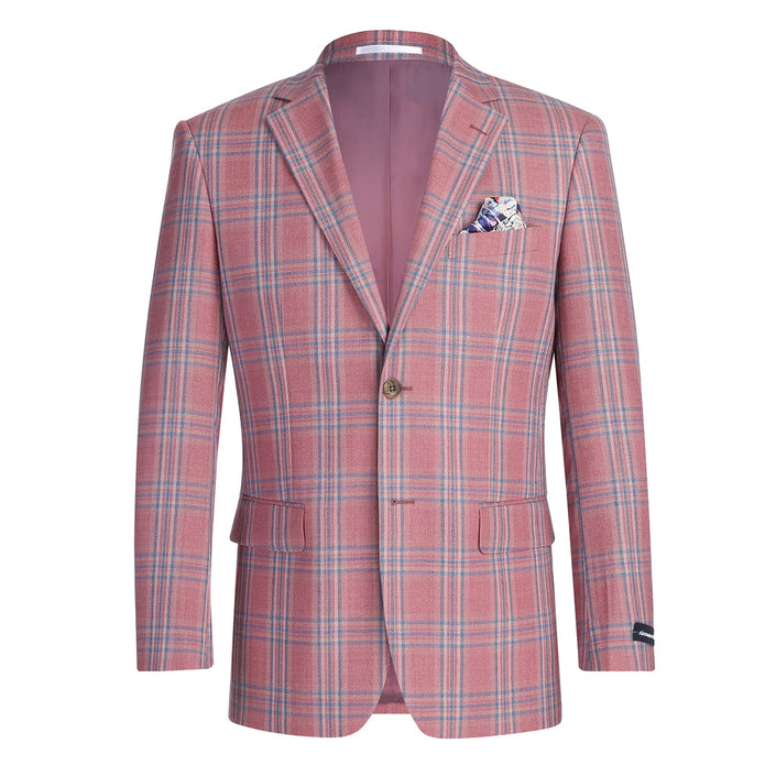 Watermelon Red Windowpane Slim Fit Sport Coat