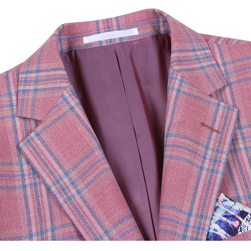 Watermelon Red Windowpane Slim Fit Sport Coat