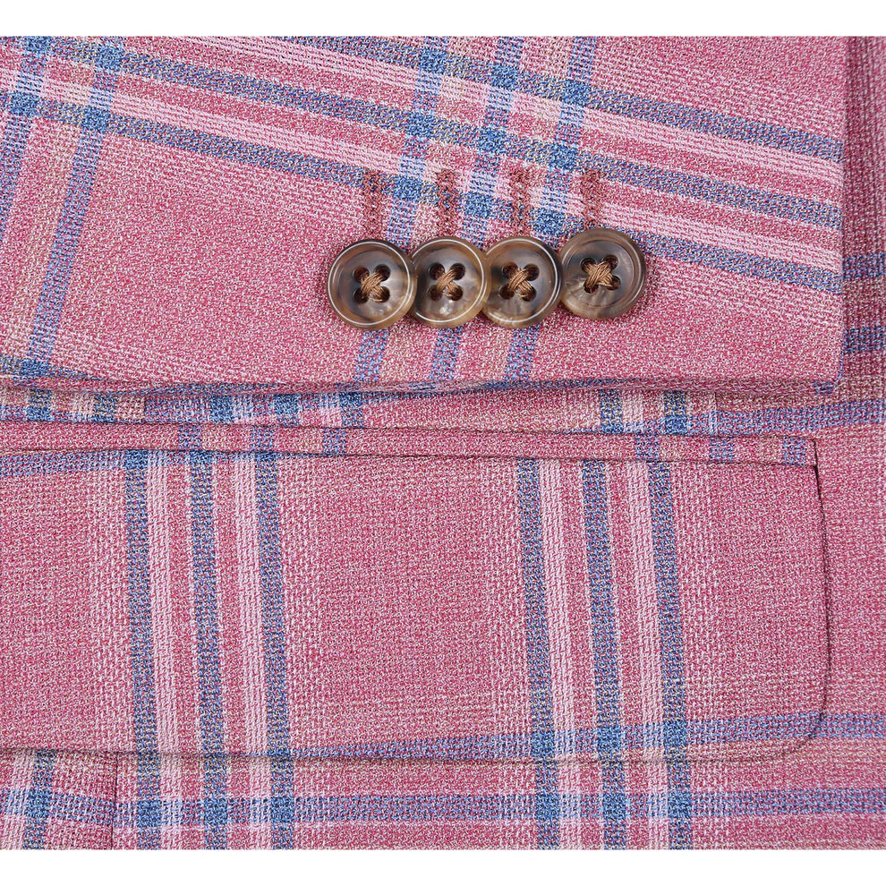 Watermelon Red Windowpane Slim Fit Sport Coat
