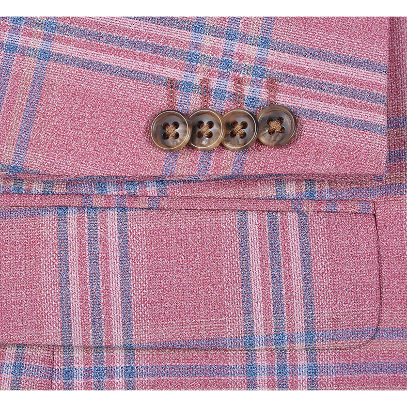 Watermelon Red Windowpane Slim Fit Sport Coat