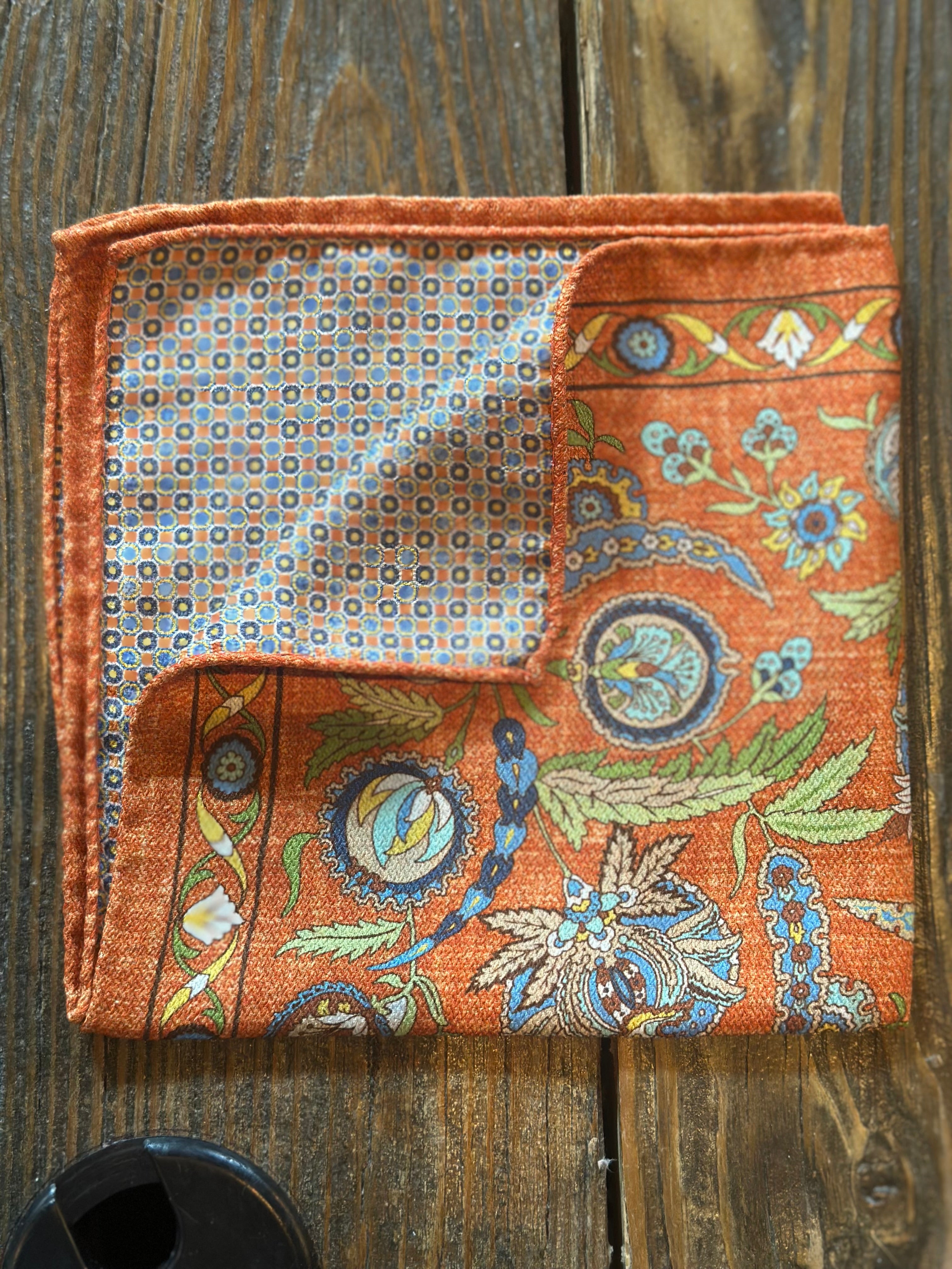 Orange Floral Print Pocket Square