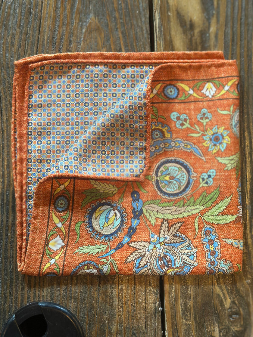 Orange Floral Print Pocket Square