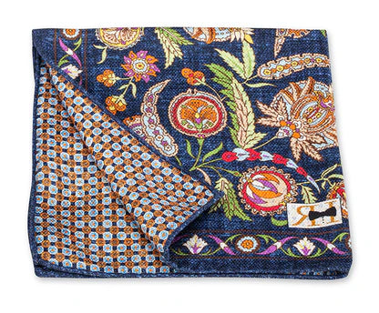 Navy Floral Paisley Pocket Square