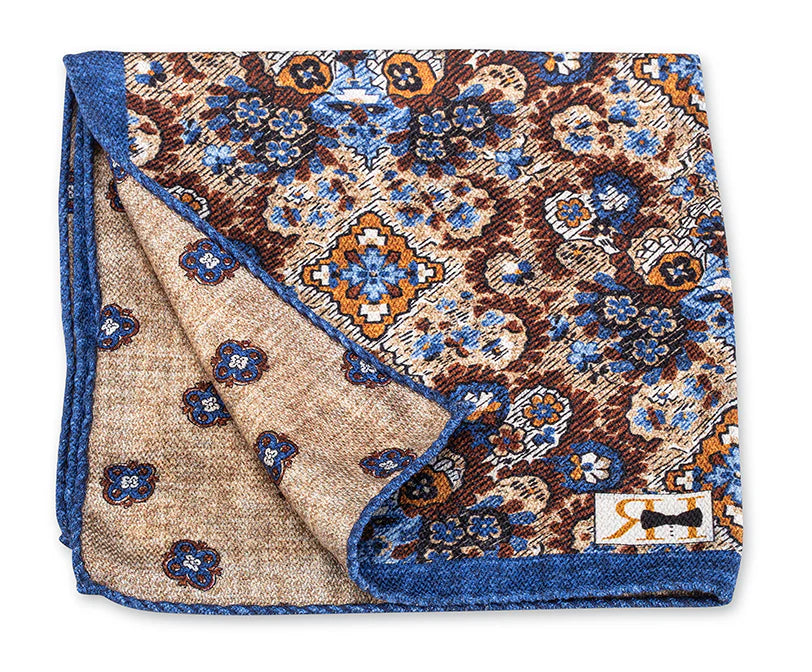 Blue/Tan Aztec Medallion Pocket Square