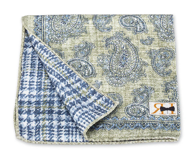 Sage Paisley/Plaid Pocket Square