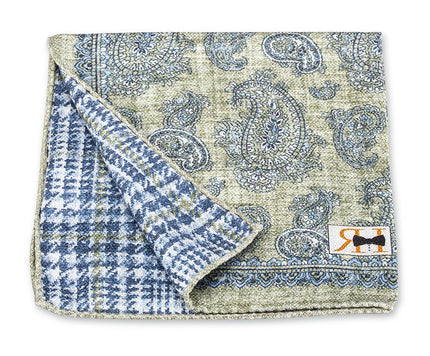 Sage Paisley/Plaid Pocket Square