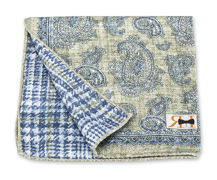 Sage Paisley/Plaid Pocket Square