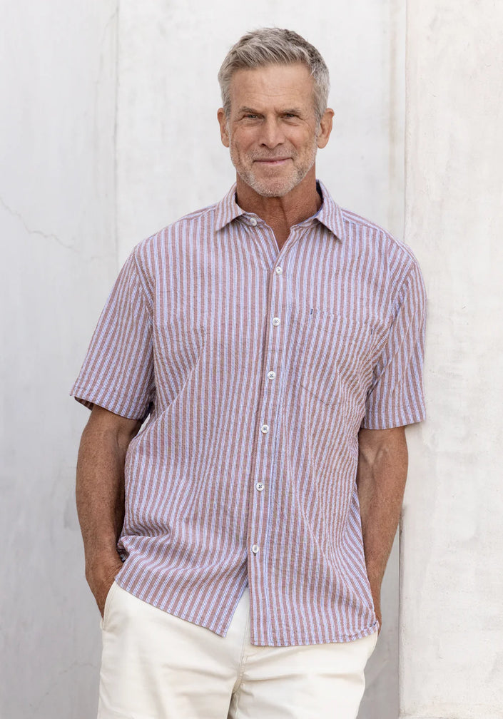 Brown Stripe Seersucker Shirt
