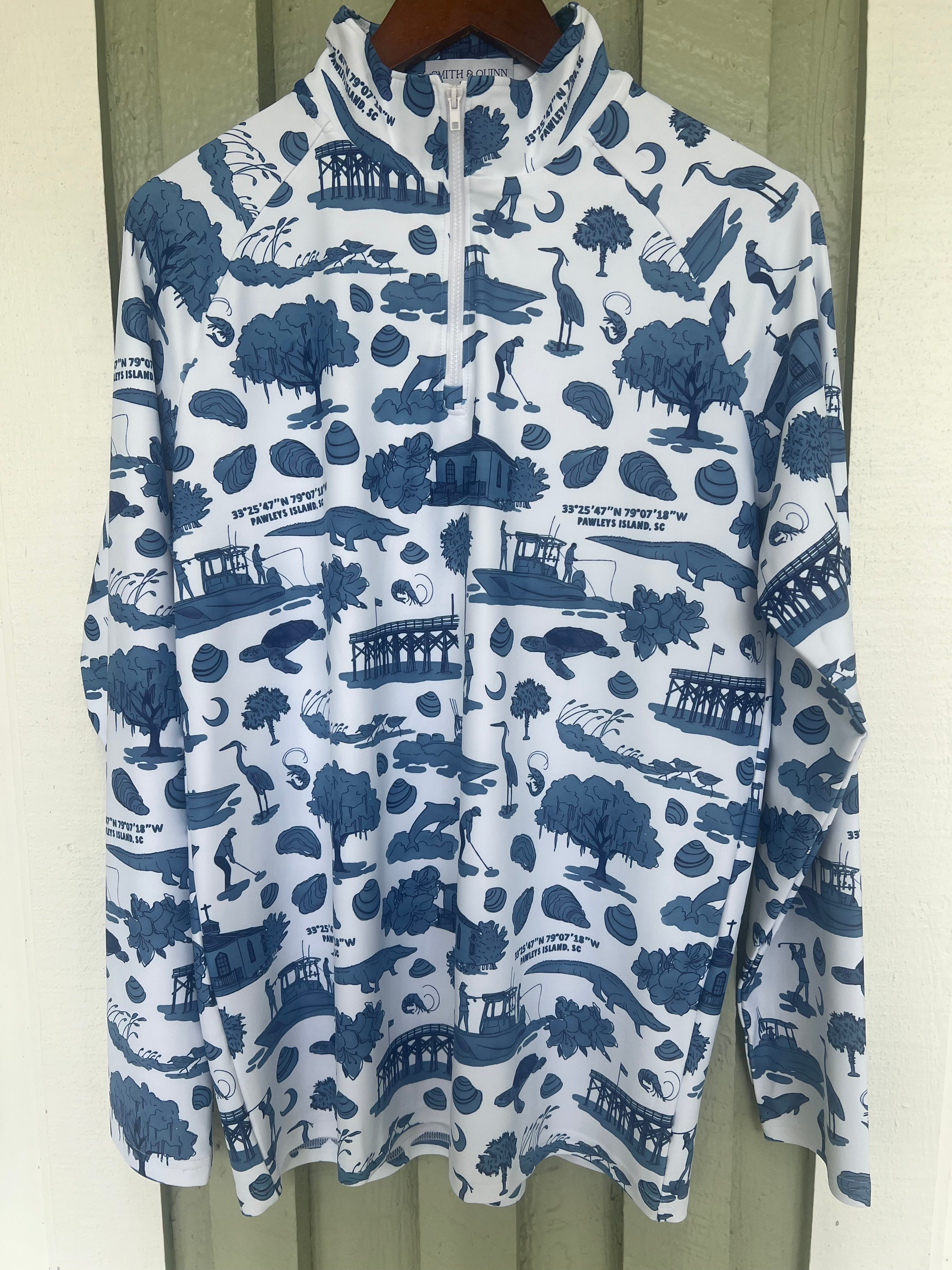 Navy Pawleys Print Quarter Zip