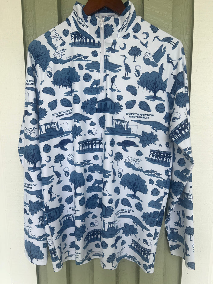 Navy Pawleys Print Quarter Zip