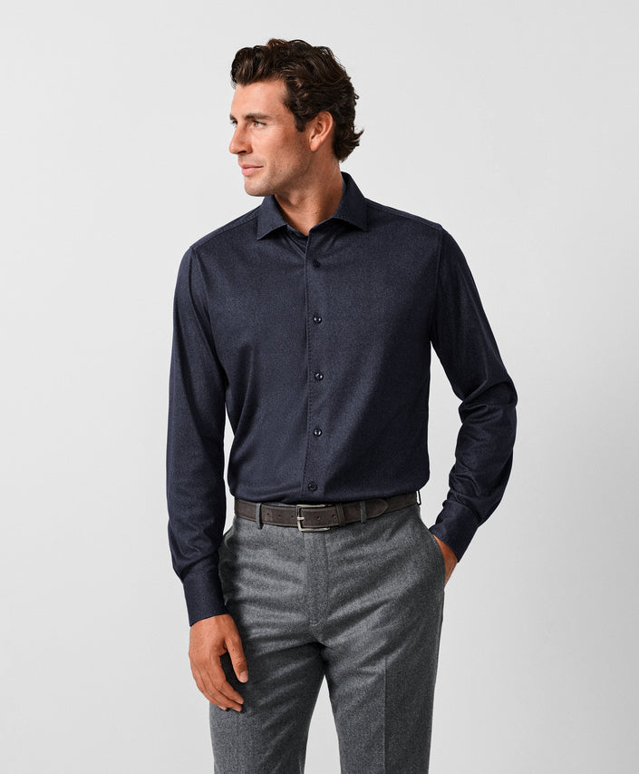 Navy Solid Texture Knit Sport Shirt