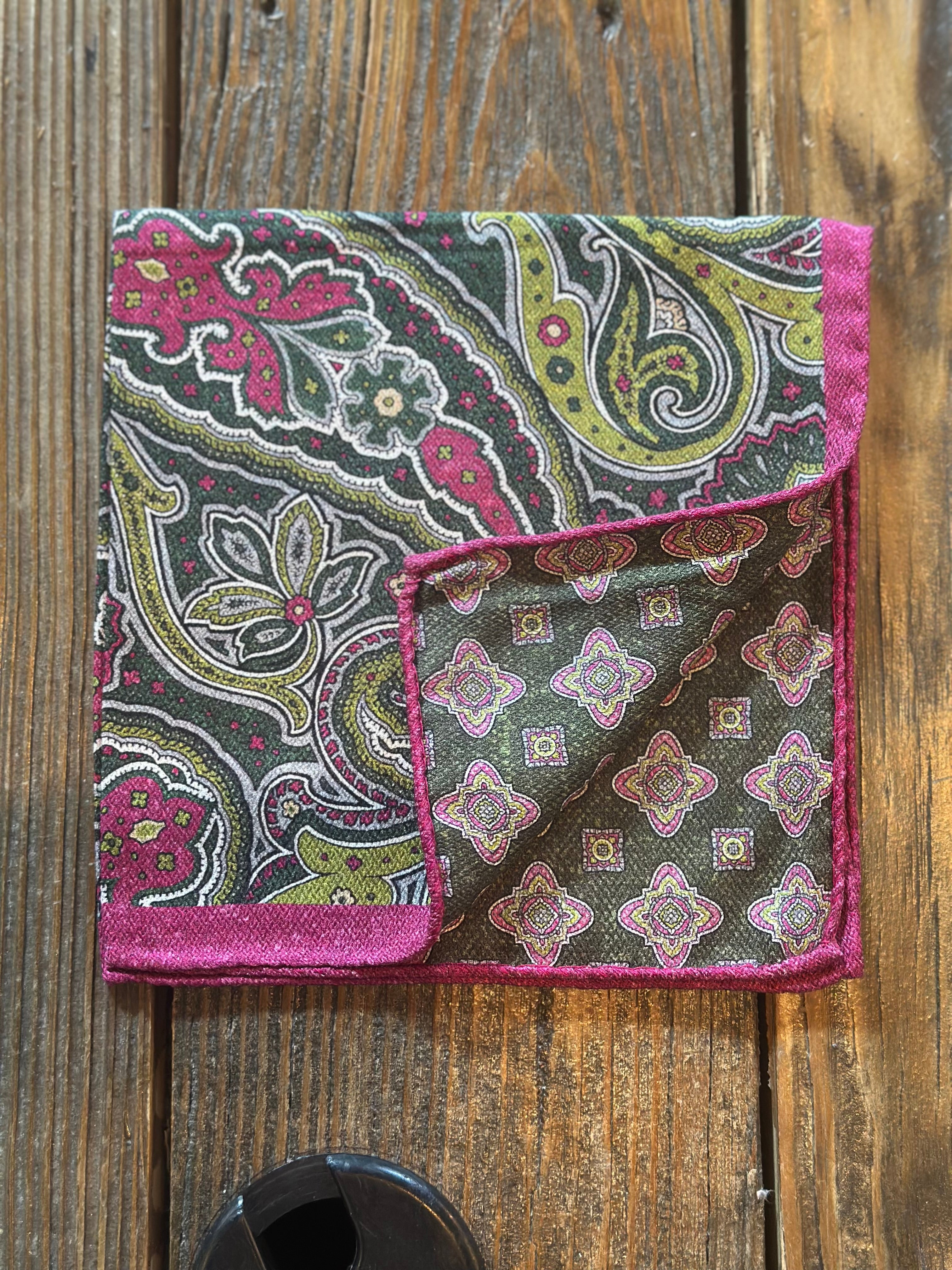 Green Paisley Print Pocket Square