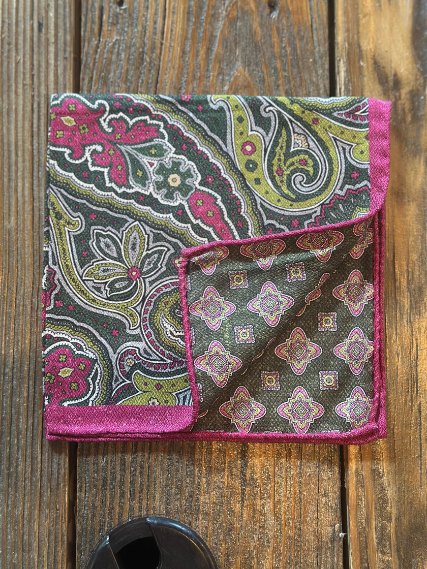 Green Paisley Print Pocket Square