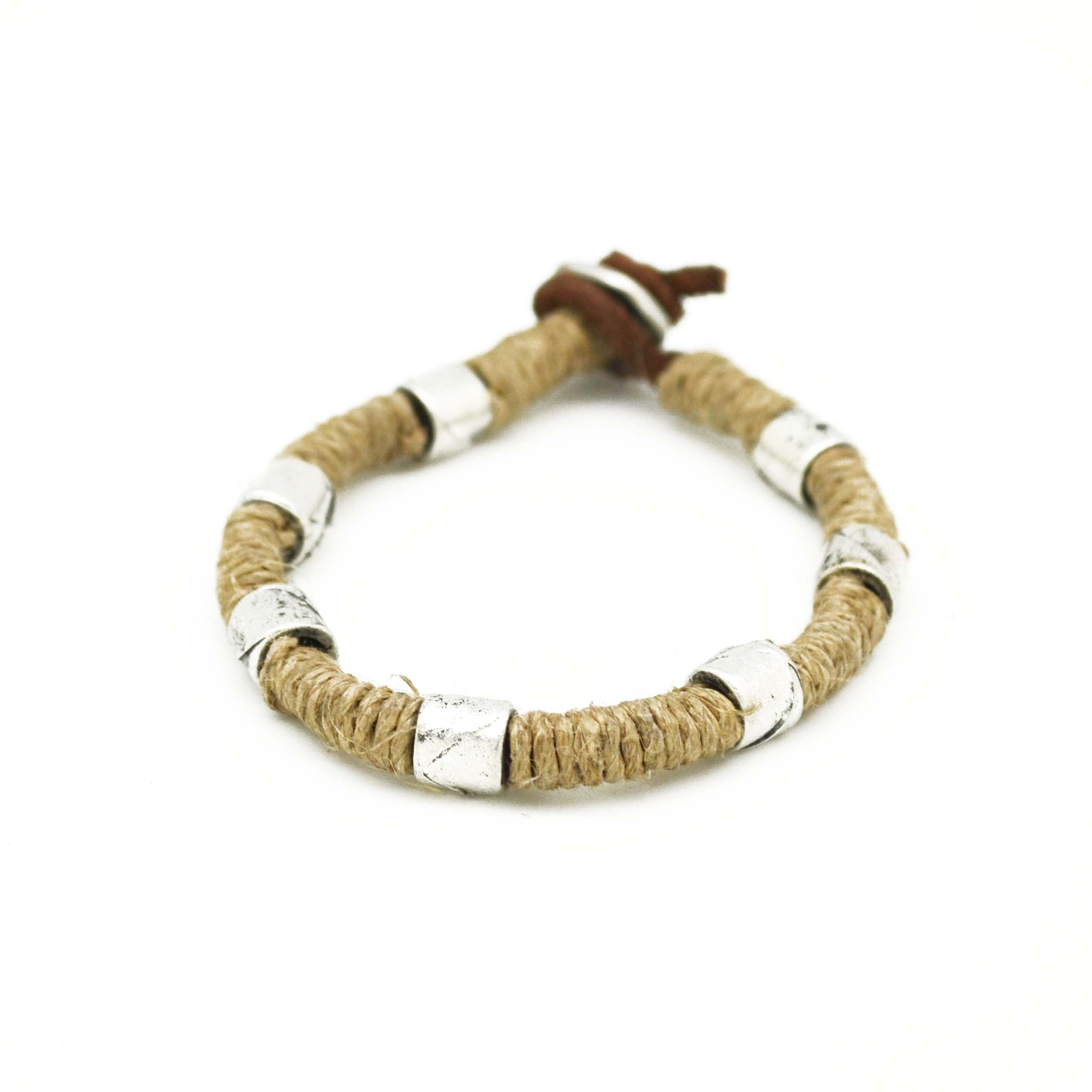 Men's Bracelet - Jute wrap bracelet with loop and button closure