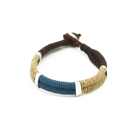 Men's Bracelet - Bead jute and leather w/ loop & button closure 2