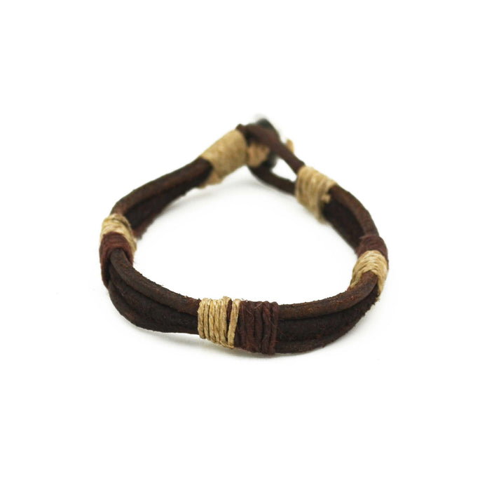 Men's Bracelet - Leather strip bracelet with aluminum loop and button closure.