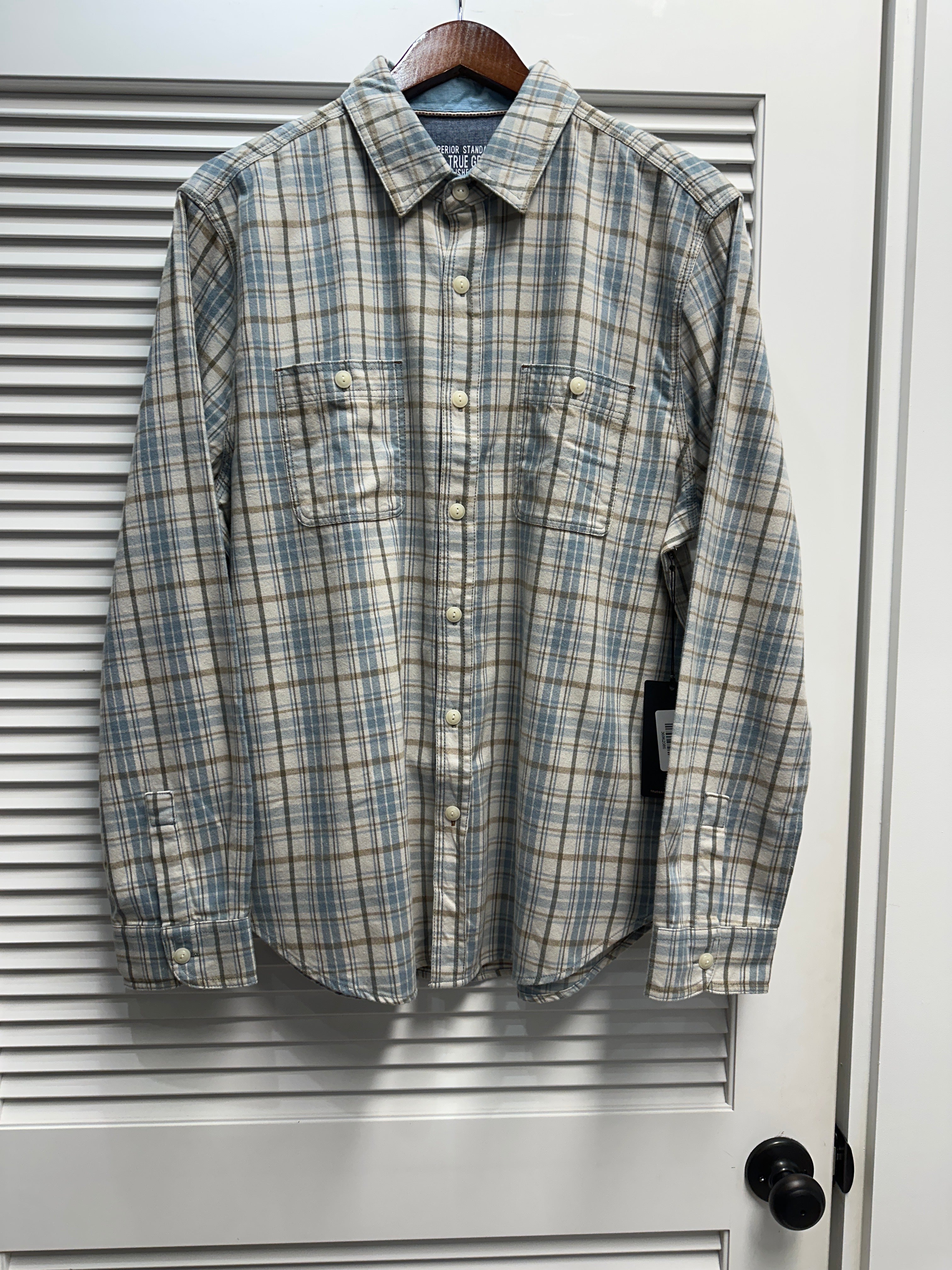 Aqua and Cream Plaid Shirt