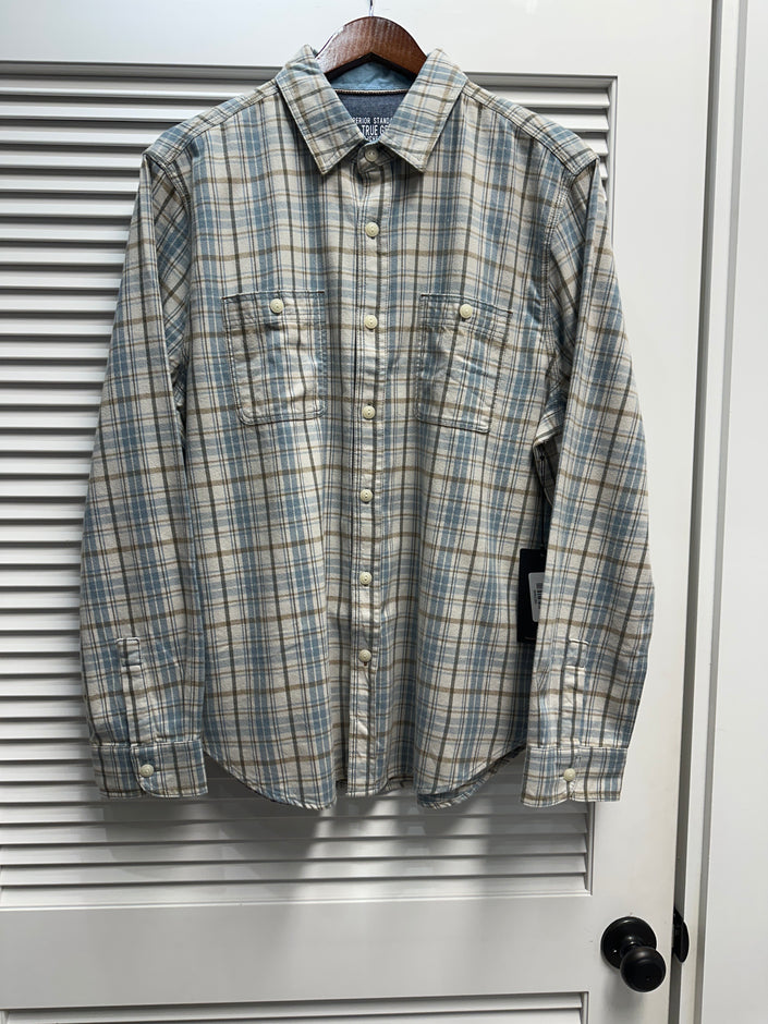 Aqua and Cream Plaid Shirt