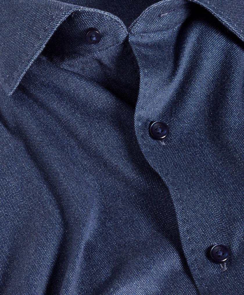 Navy Solid Texture Knit Sport Shirt