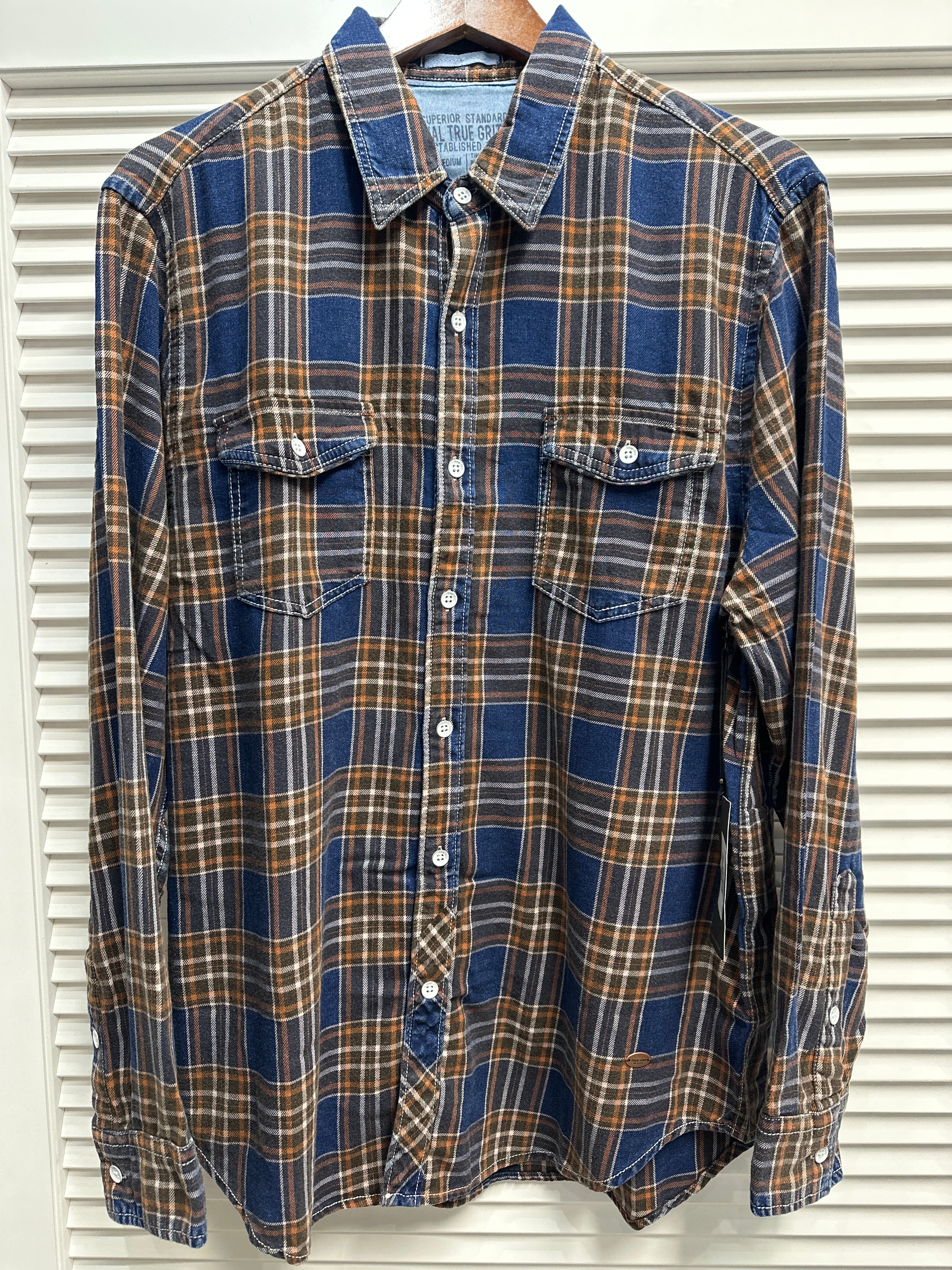 Camel and Navy Plaid Shirt