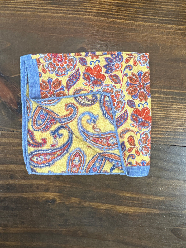 Yellow Paisley Print Pocket Square