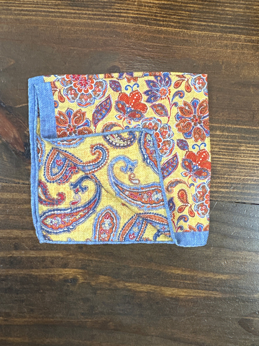 Yellow Paisley Print Pocket Square