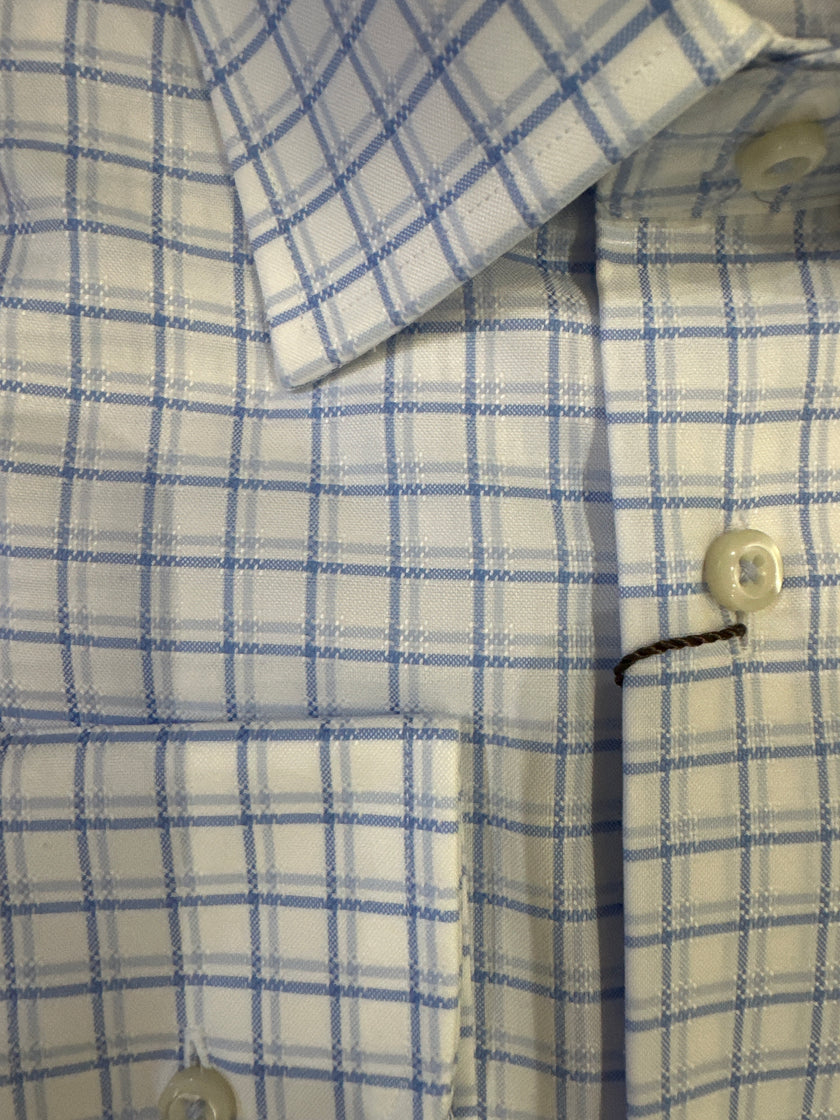 White & Blue Open Check Dress Shirt