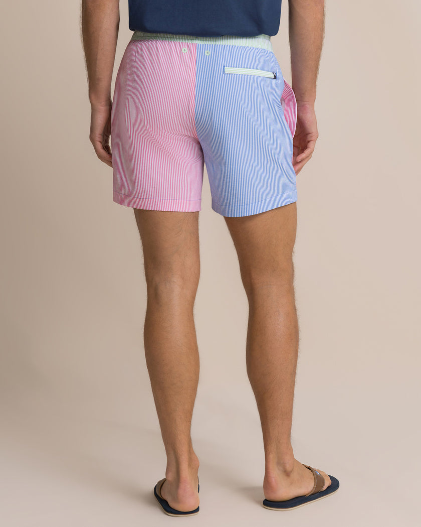 Colorblock Seersucker Stripe Swim Trunk