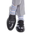 Azure Blue And Indigo Blue Double Stripe Cotton Sock Linked Toe Mid-Calf