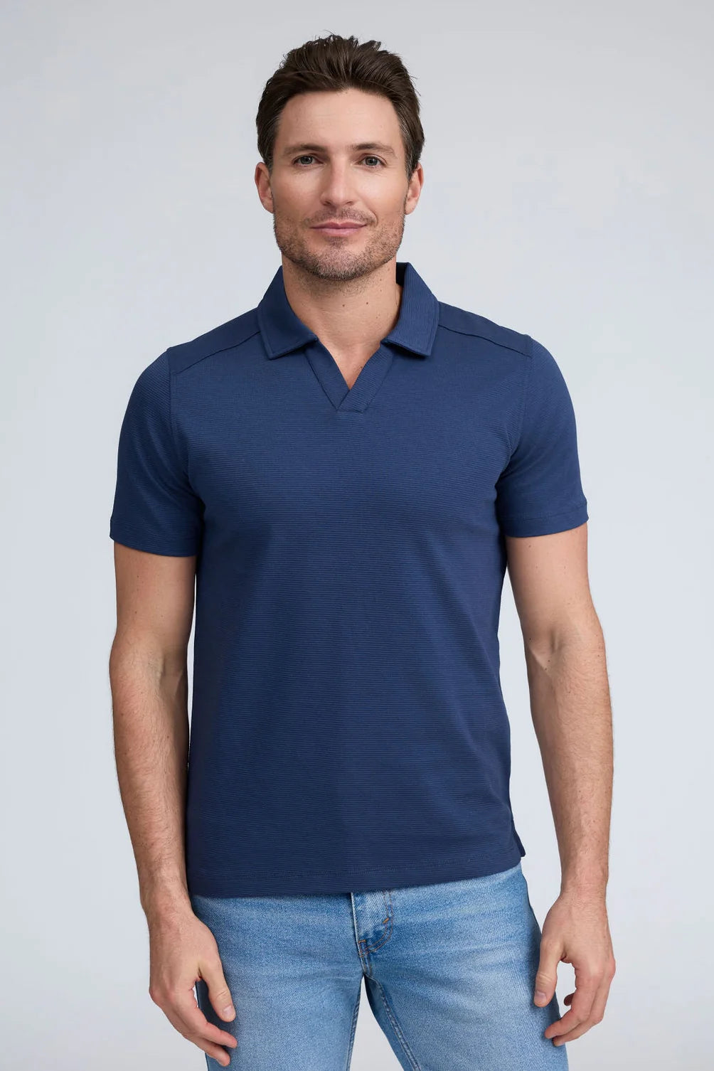 Short Sleeve Texture Johnny Collar Shirt