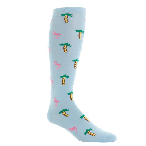 Flamingo and Palm Trees Cotton Sock Linked Toe Mid-Calf