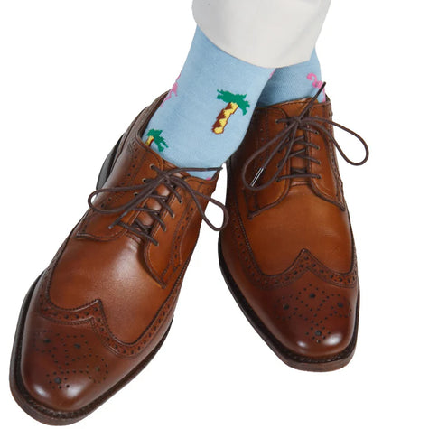 Flamingo and Palm Trees Cotton Sock Linked Toe Mid-Calf
