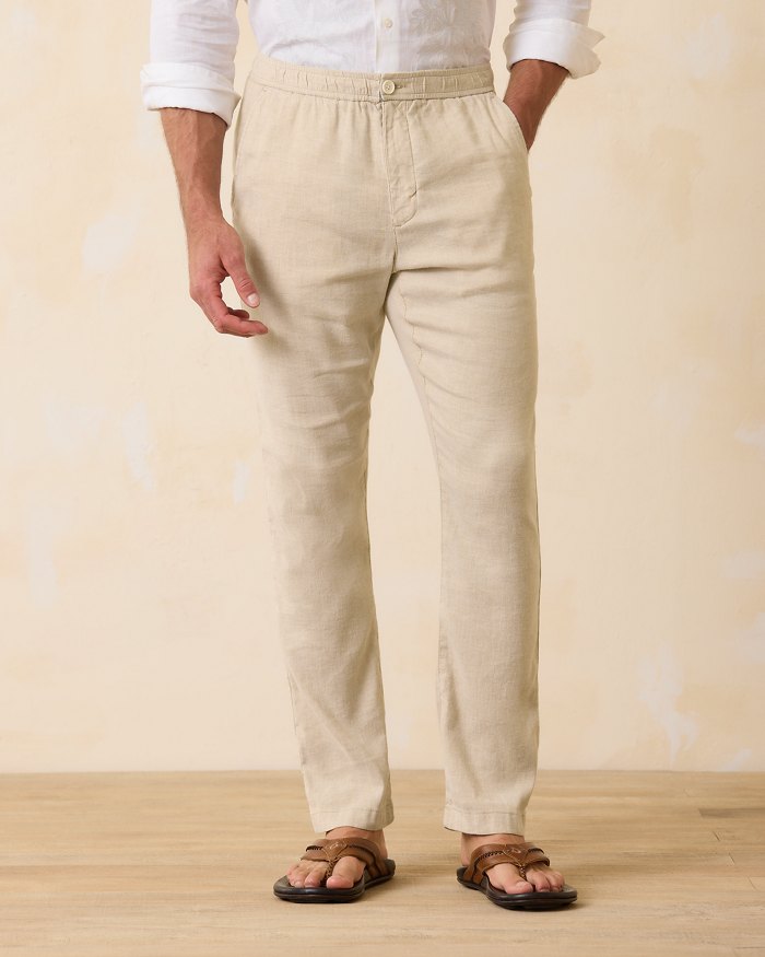 Beach Coast Linen-Blend Elastic-Waist Pants