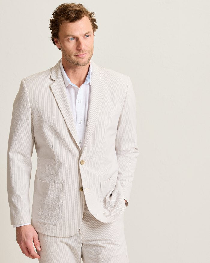Stretch-Seersucker Sand Stripe Blazer