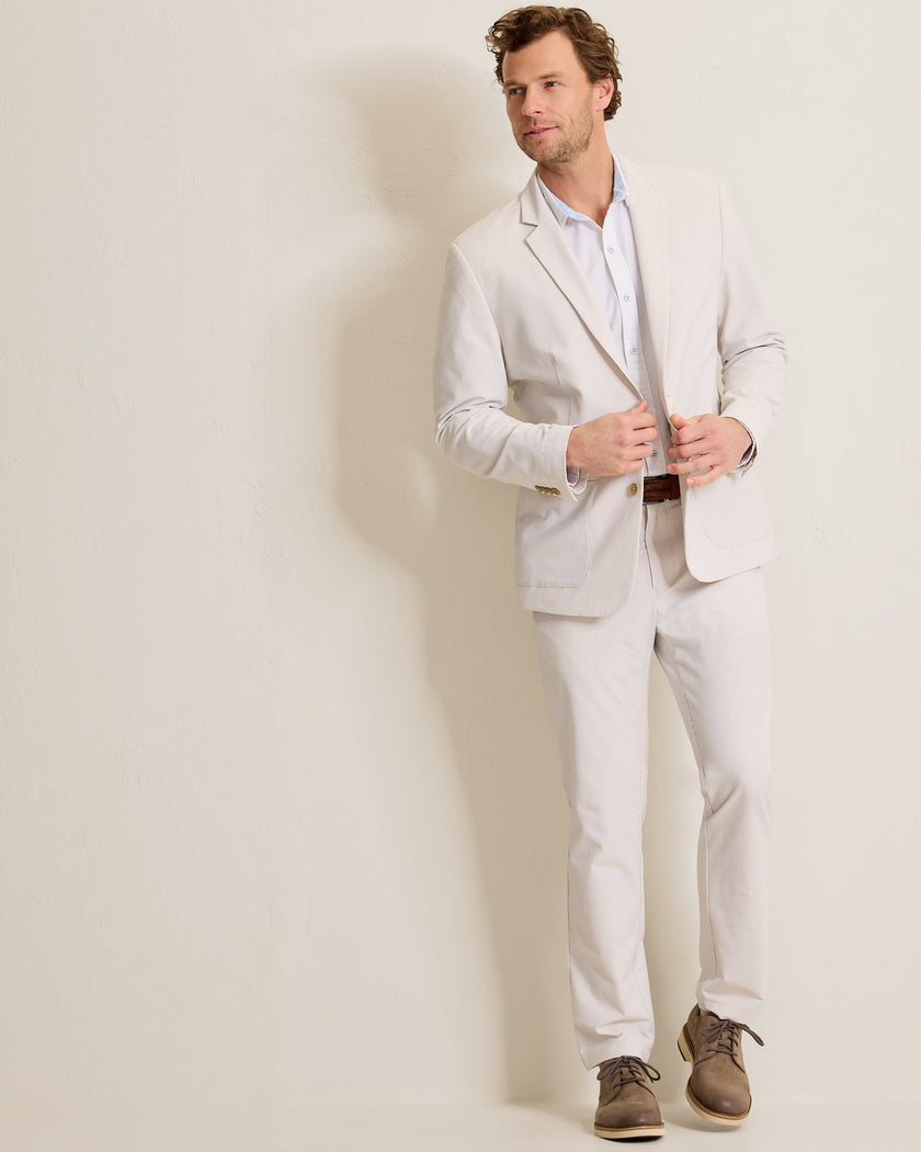 Stretch-Seersucker Sand Stripe Blazer