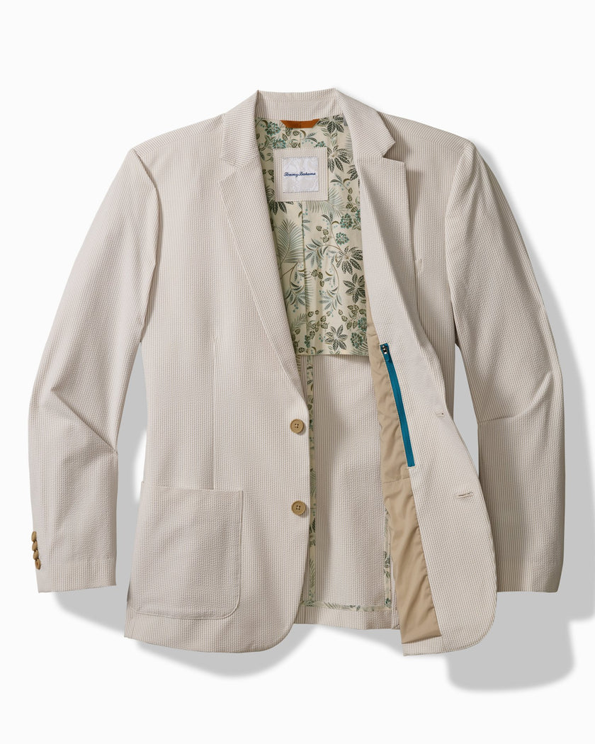 Stretch-Seersucker Sand Stripe Blazer