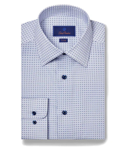 White & Navy Geometric Dress Shirt