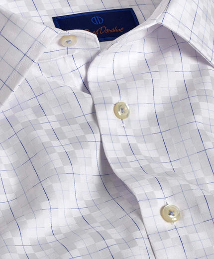 White and Blue Sateen Dobby Check Dress Shirt